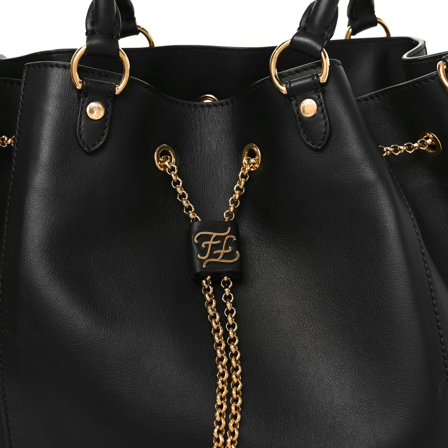 Vitello Grace King Karligraphy Chain Bucket Bag Black Bisquit