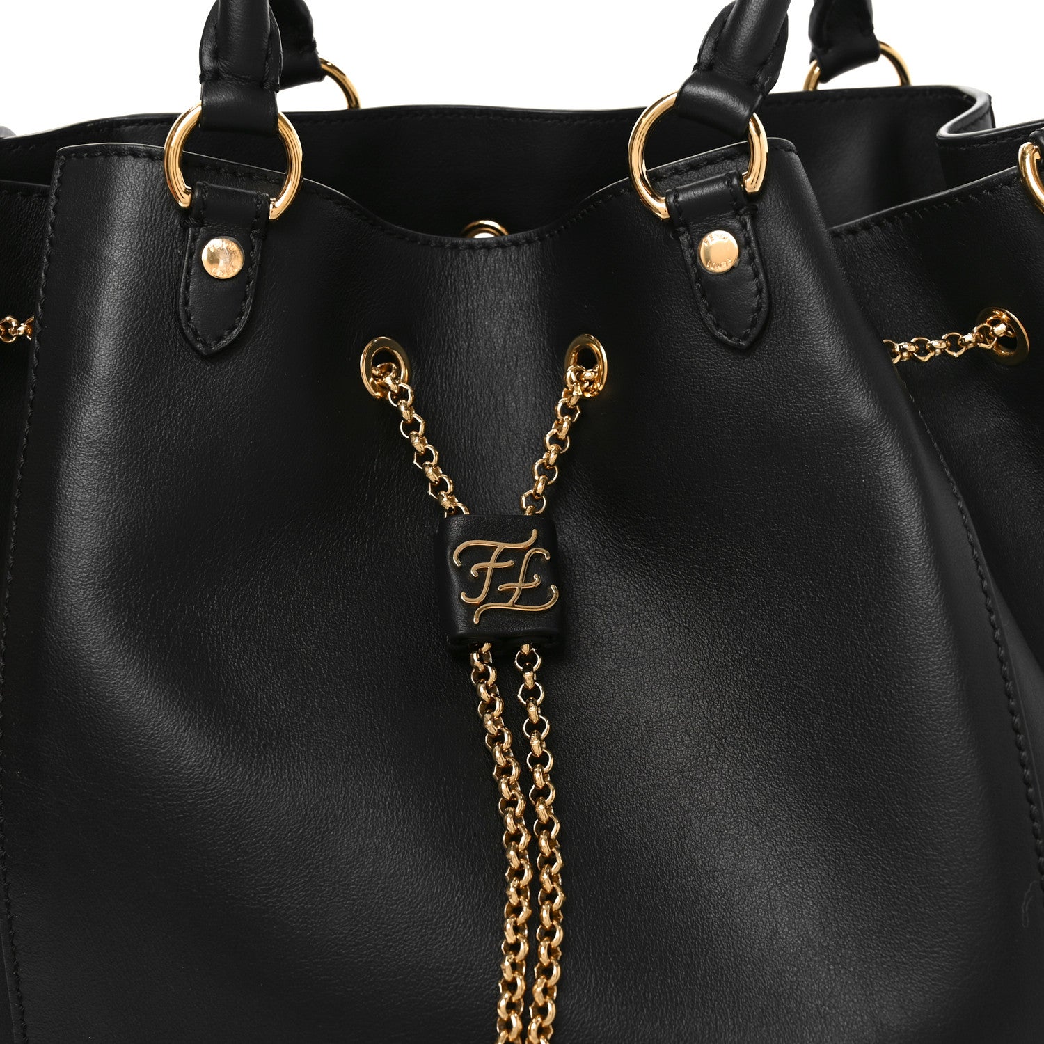 Fendi Vitello Grace King Karligraphy Chain Bucket Bag Black Bisquit 9 of 11
