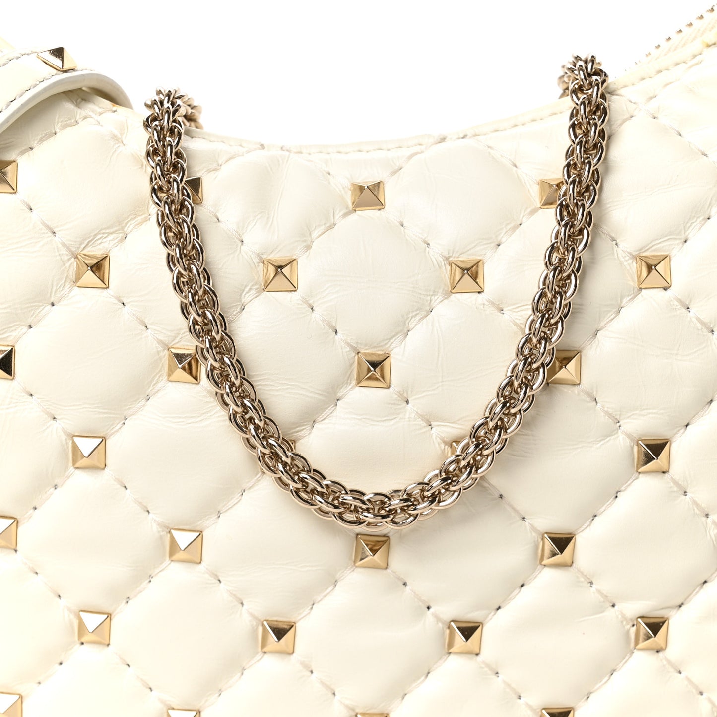Nappa Small Rockstud Spike Hobo Ivory