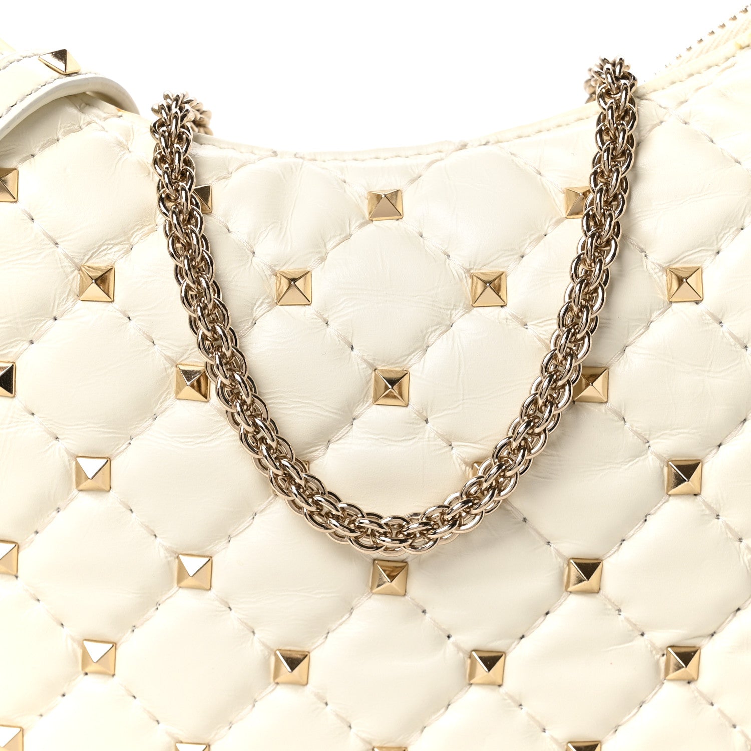 Valentino Garavani Nappa Small Rockstud Spike Hobo Ivory 7 of 9