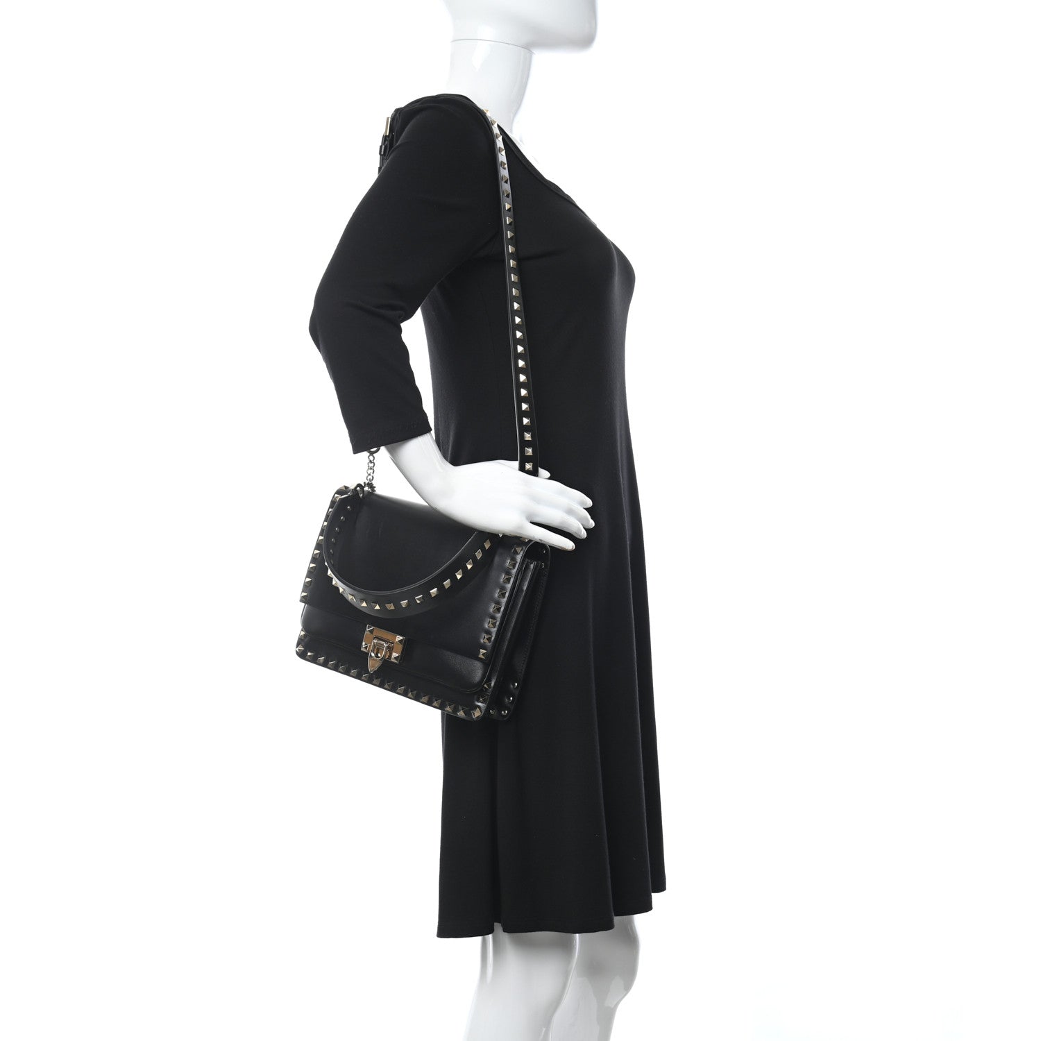 Valentino Garavani Vitello Rockstud Top Handle Shoulder Bag Black 2 of 10