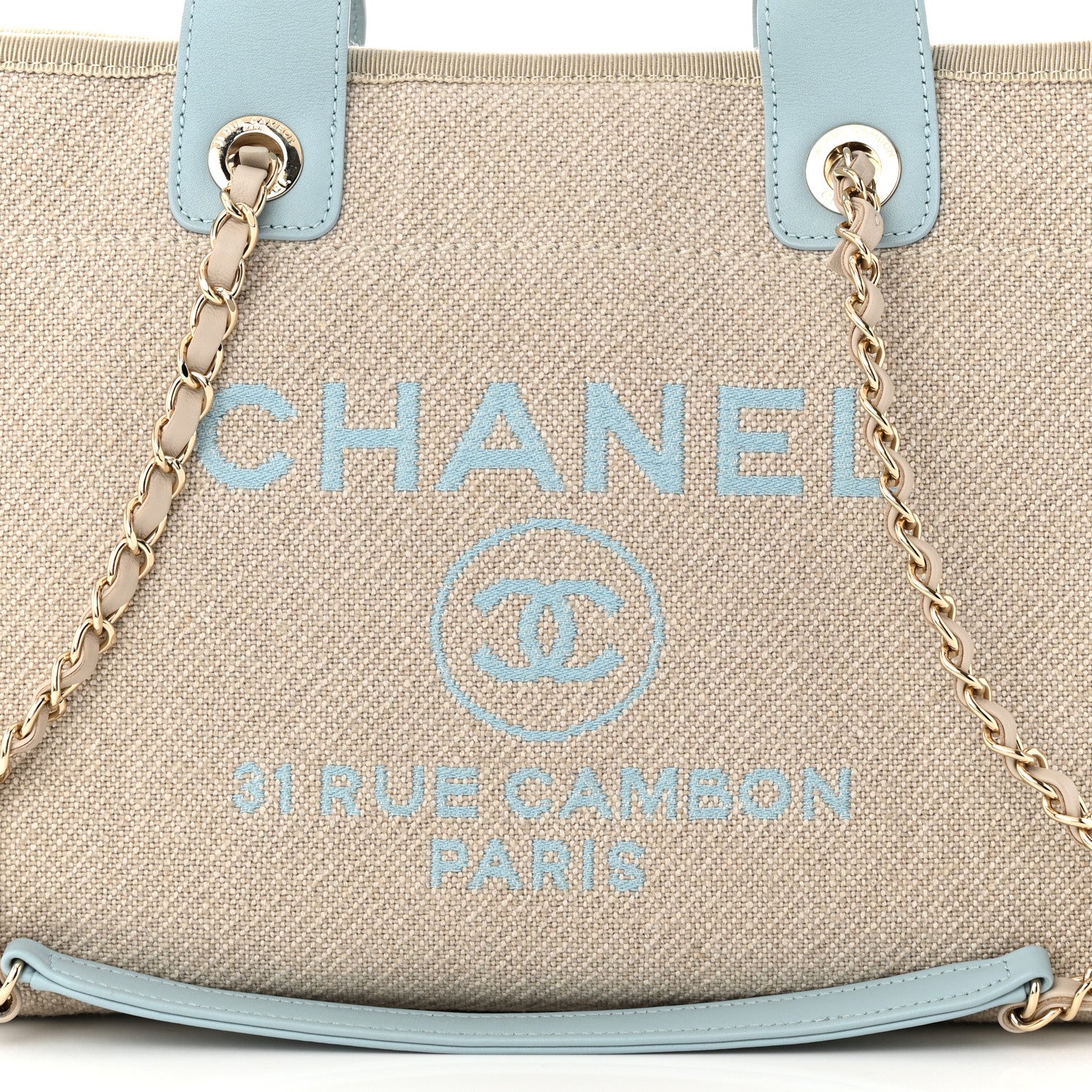 Chanel Mixed Fibers Calfskin Small Deauville Tote Grey Light Blue 9 of 12