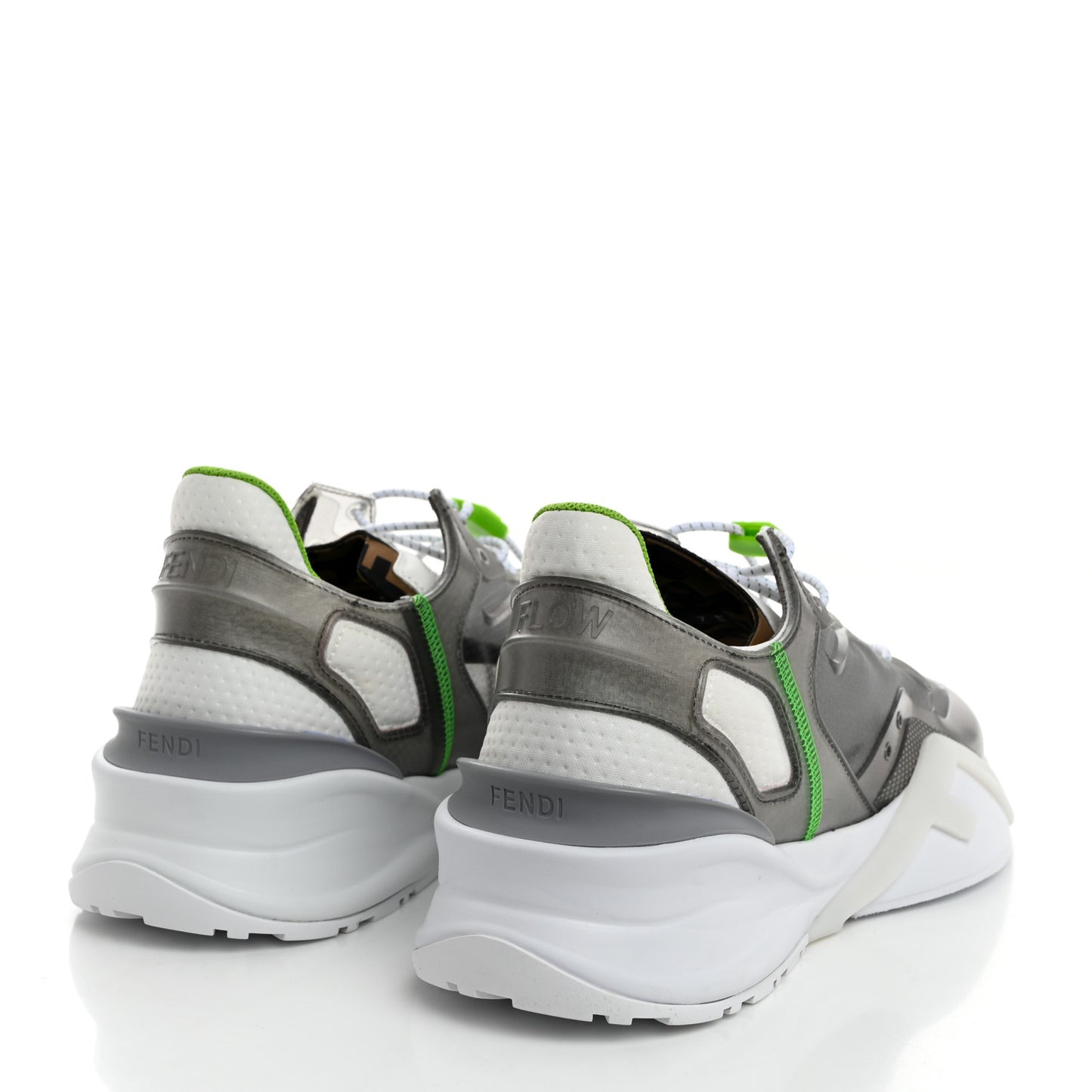 Fabric Calfskin Rubber Transparent Mens Fendi Flow Low Top Sneakers 9 Grigio Ultra White