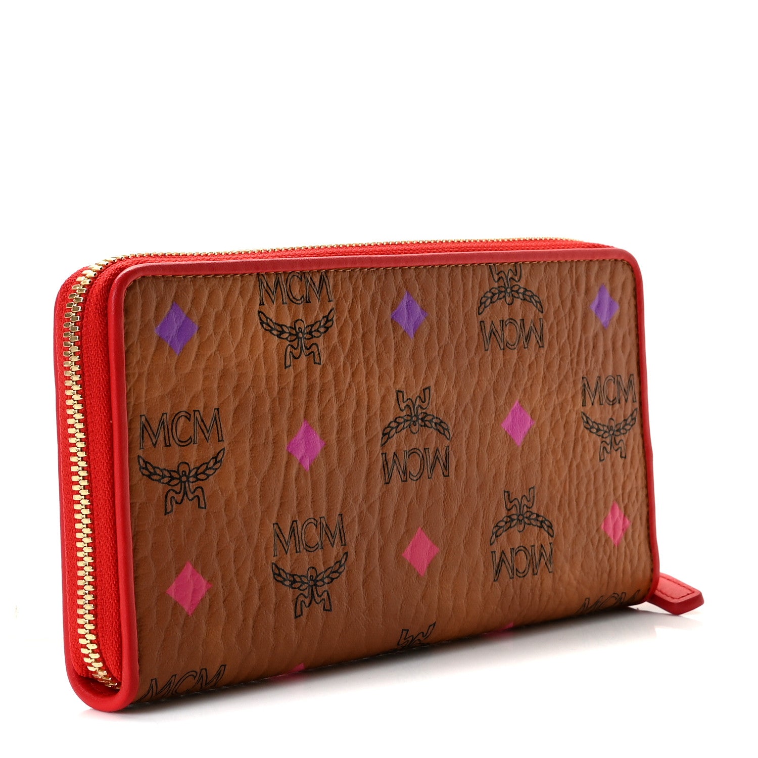 MCM Skyoptic Visetos Zip Around Wallet Cognac Red 3 of 9