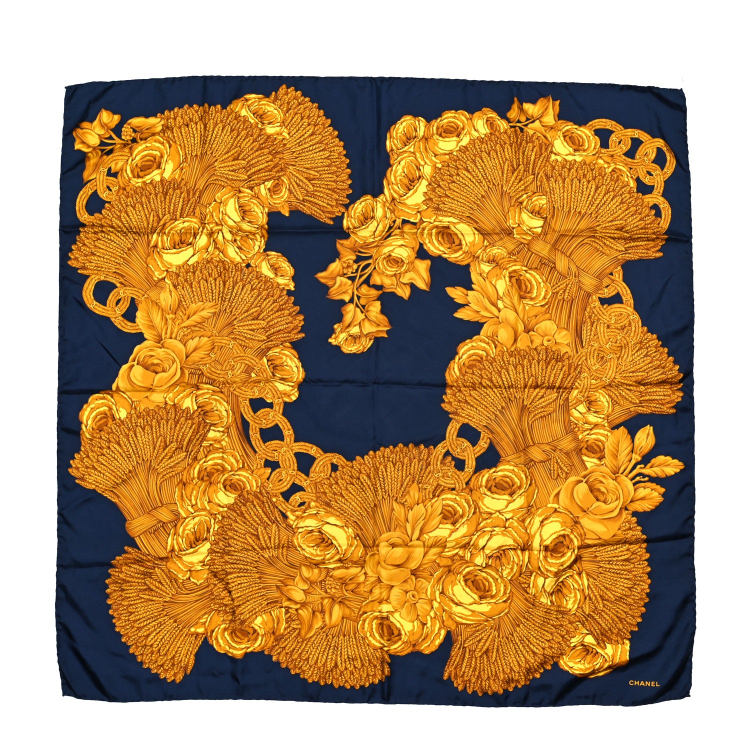 Chanel Silk Floral Chain Scarf Blue 1 of 4