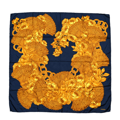 Chanel Silk Floral Chain Scarf Blue 1 of 4