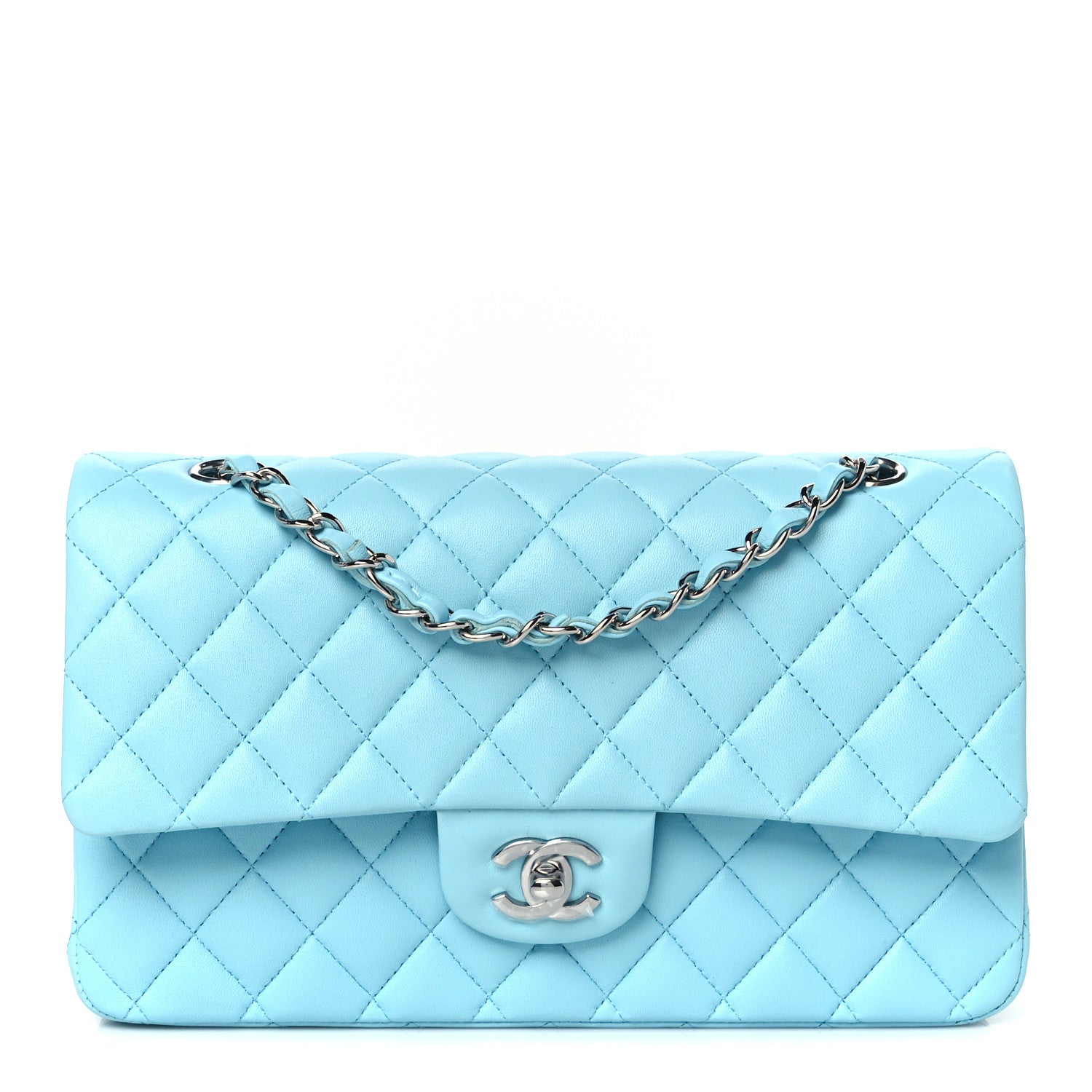 Chanel Lambskin Quilted Medium Double Flap Light Blue 1 of 12