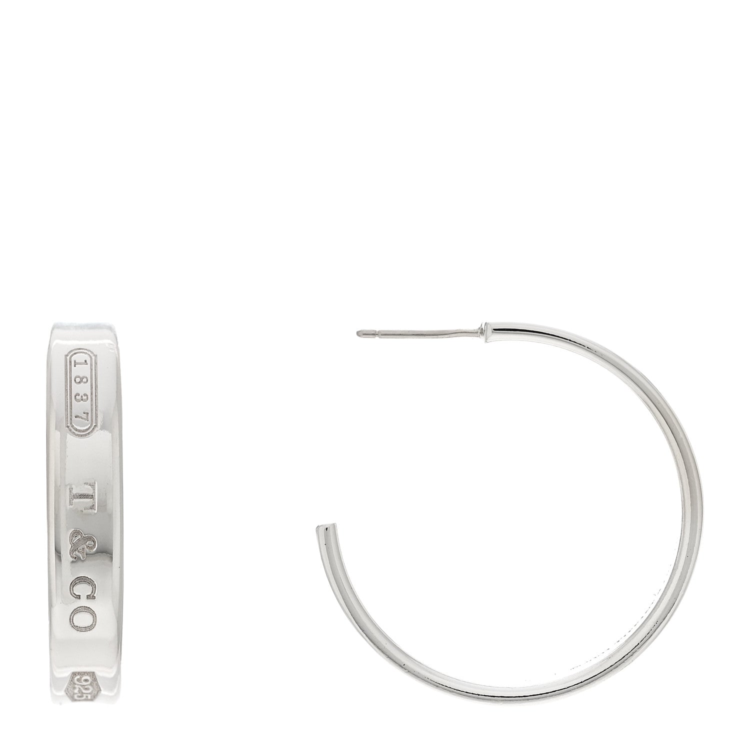 Tiffany Sterling Silver Medium Narrow 1837 Hoop Earrings 1 of 4