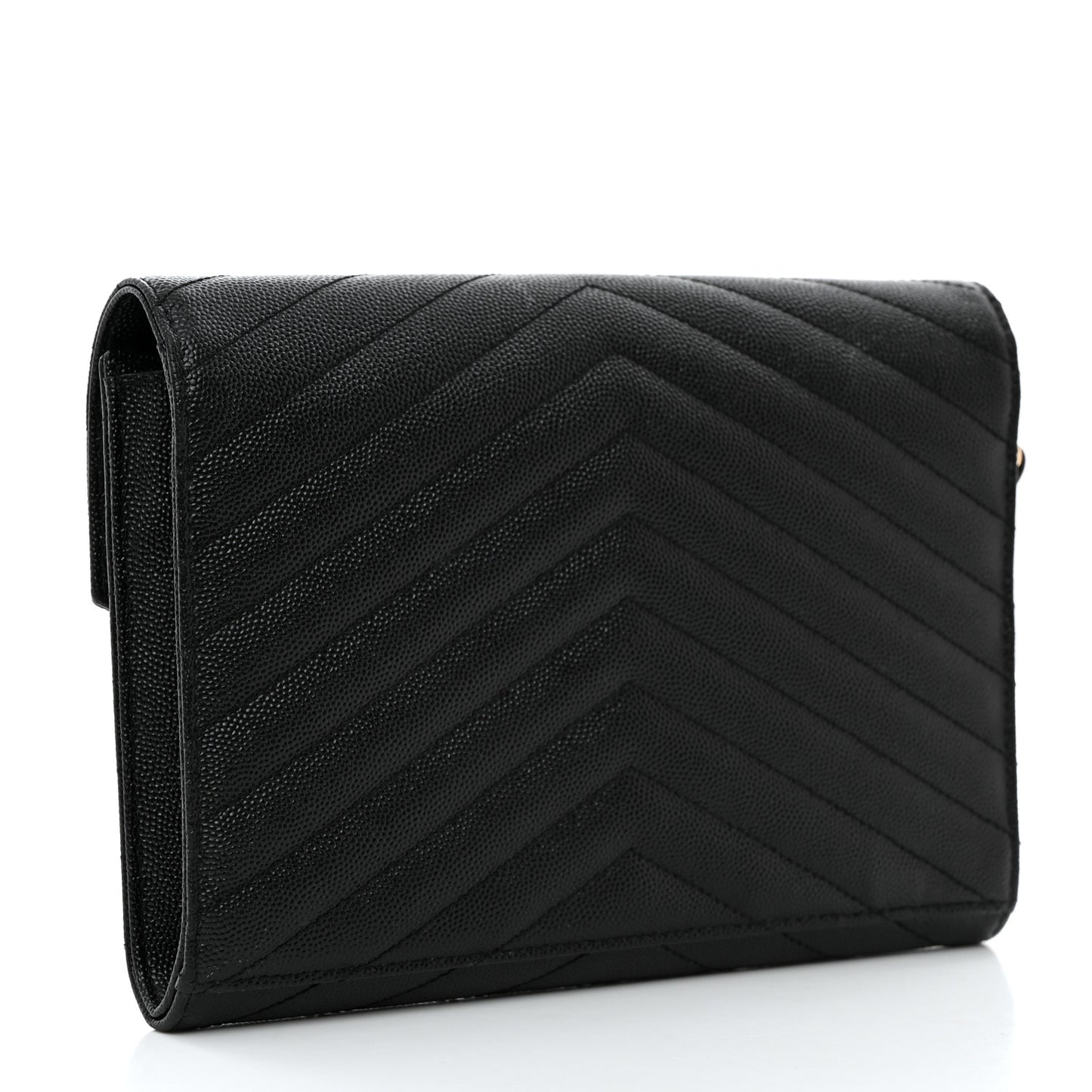 Grain De Poudre Matelasse Chevron Monogram Envelope Clutch Black