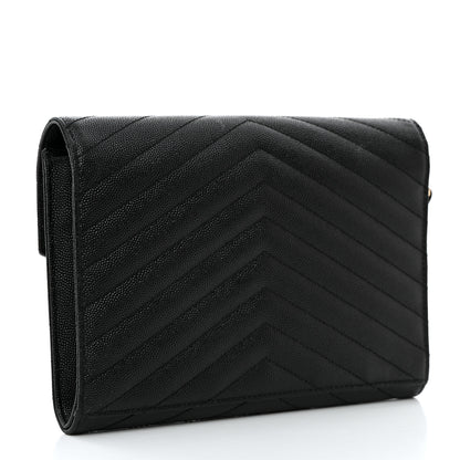 Saint Laurent Grain De Poudre Matelasse Chevron Monogram Envelope Clutch Black 3 of 8
