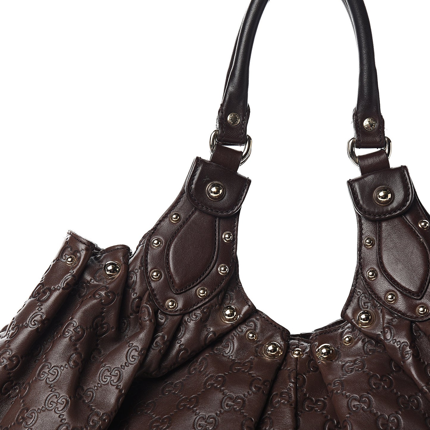 Guccissima Studded Pelham Shoulder Bag Dark Brown