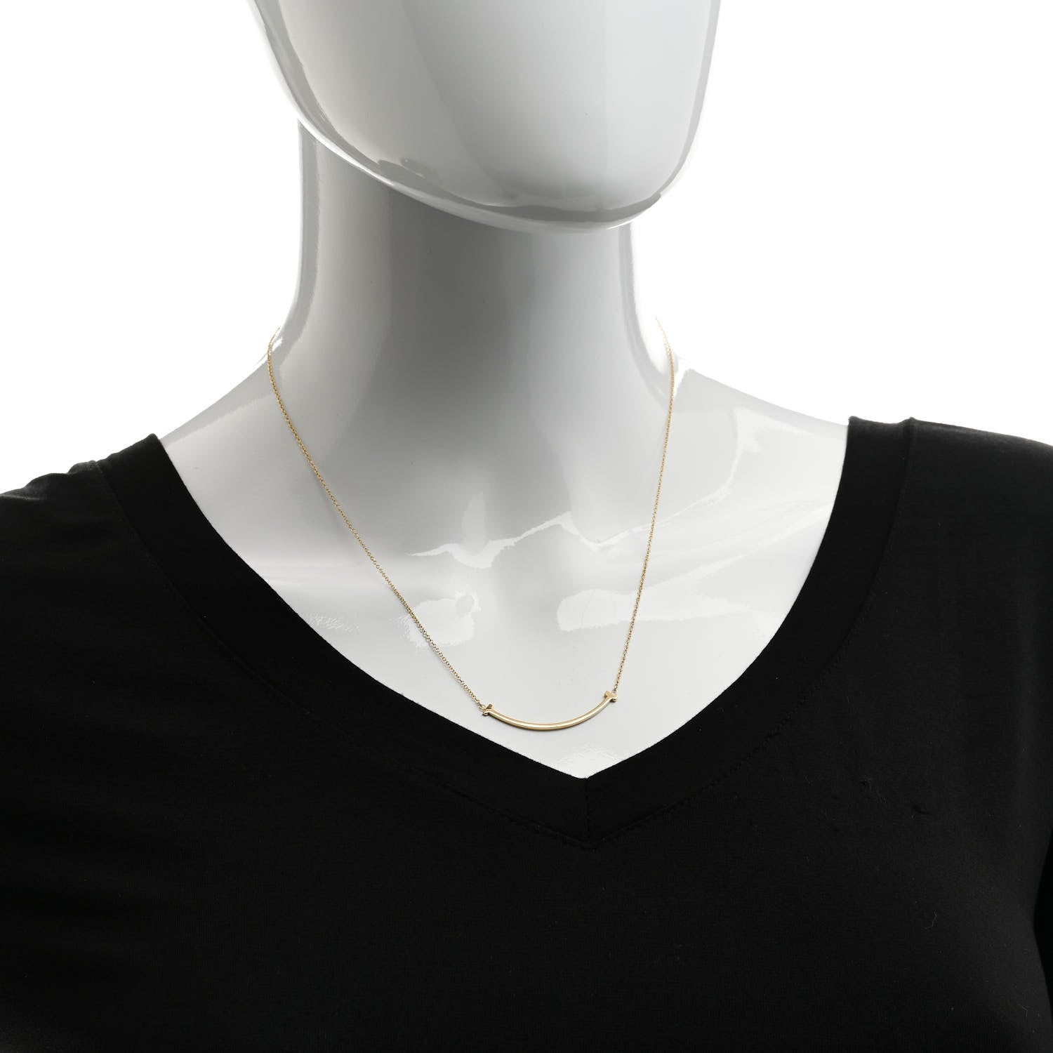 Tiffany 18K Yellow Gold Small T Smile Pendant Necklace 2 of 6