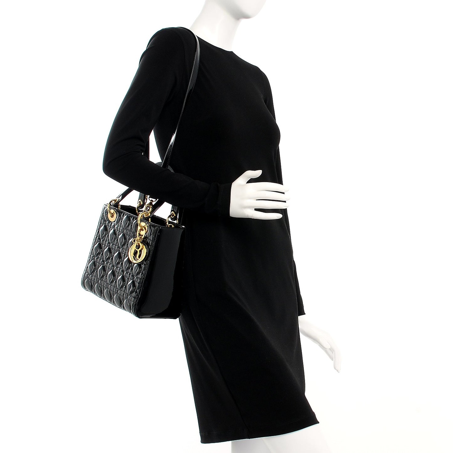 Patent Cannage Medium Lady Dior Black