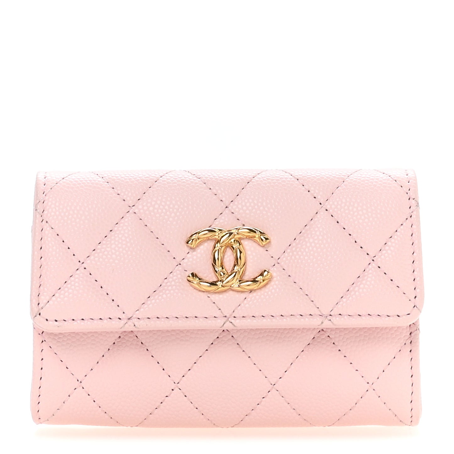 Caviar Quilted Flap Card Holder Wallet Light Pink