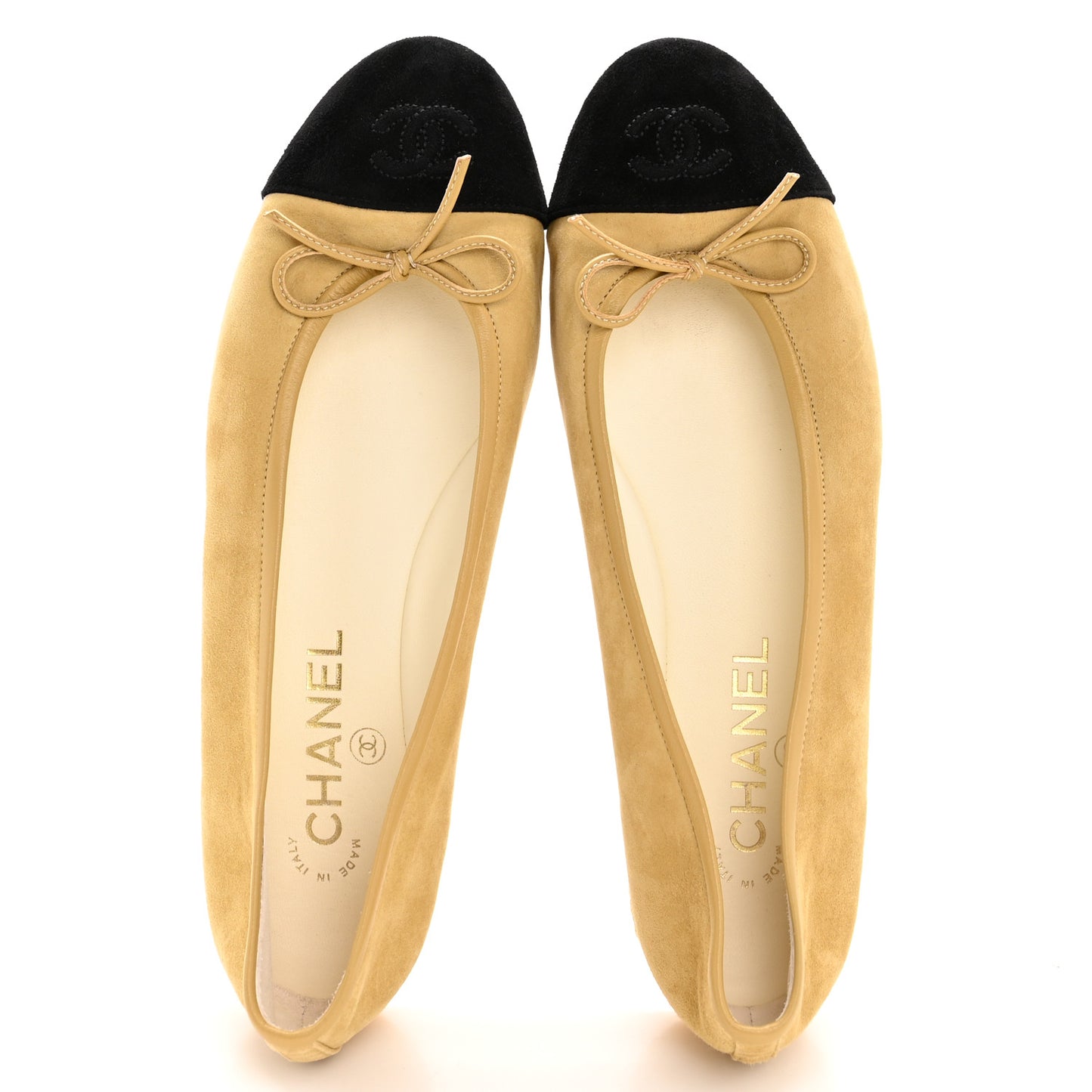 Suede Cap Toe CC Ballerina Flats 39 Beige Black