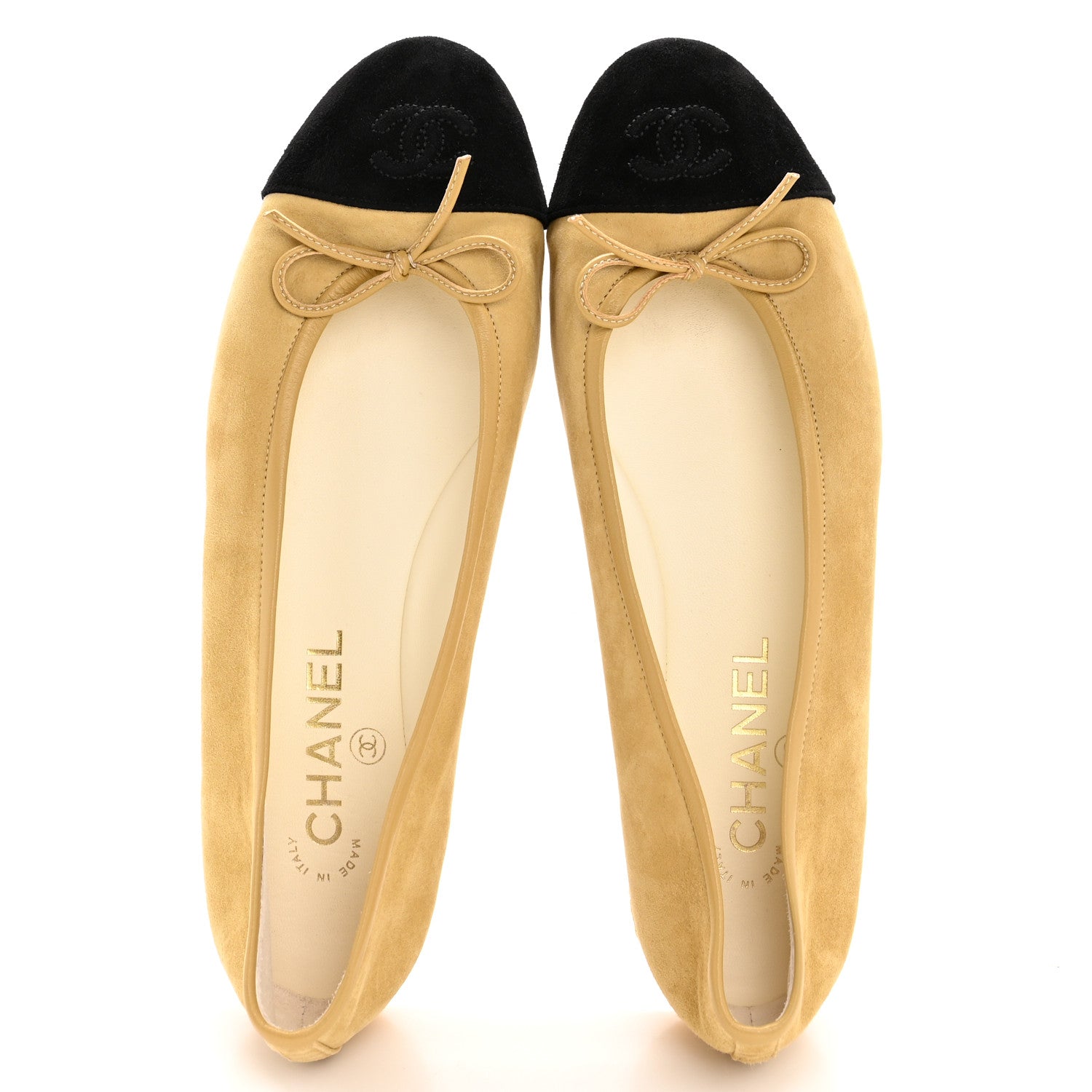 Chanel Suede Cap Toe CC Ballerina Flats 39 Beige Black 2 of 9