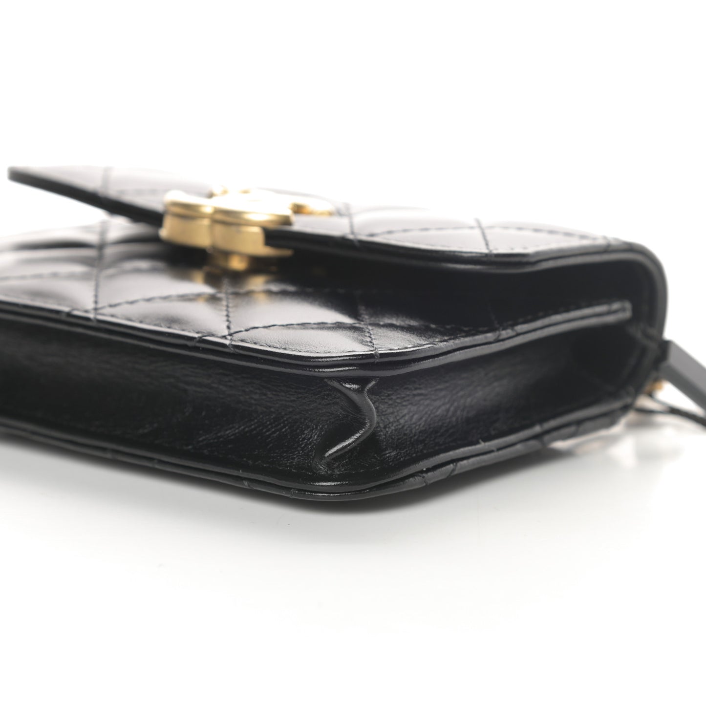 Calfskin Quilted Perfect Fit Coin Purse With Chain Black