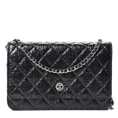 Chanel Distressed Patent Calfskin Quilted Wallet on Chain WOC Black 1 of 11