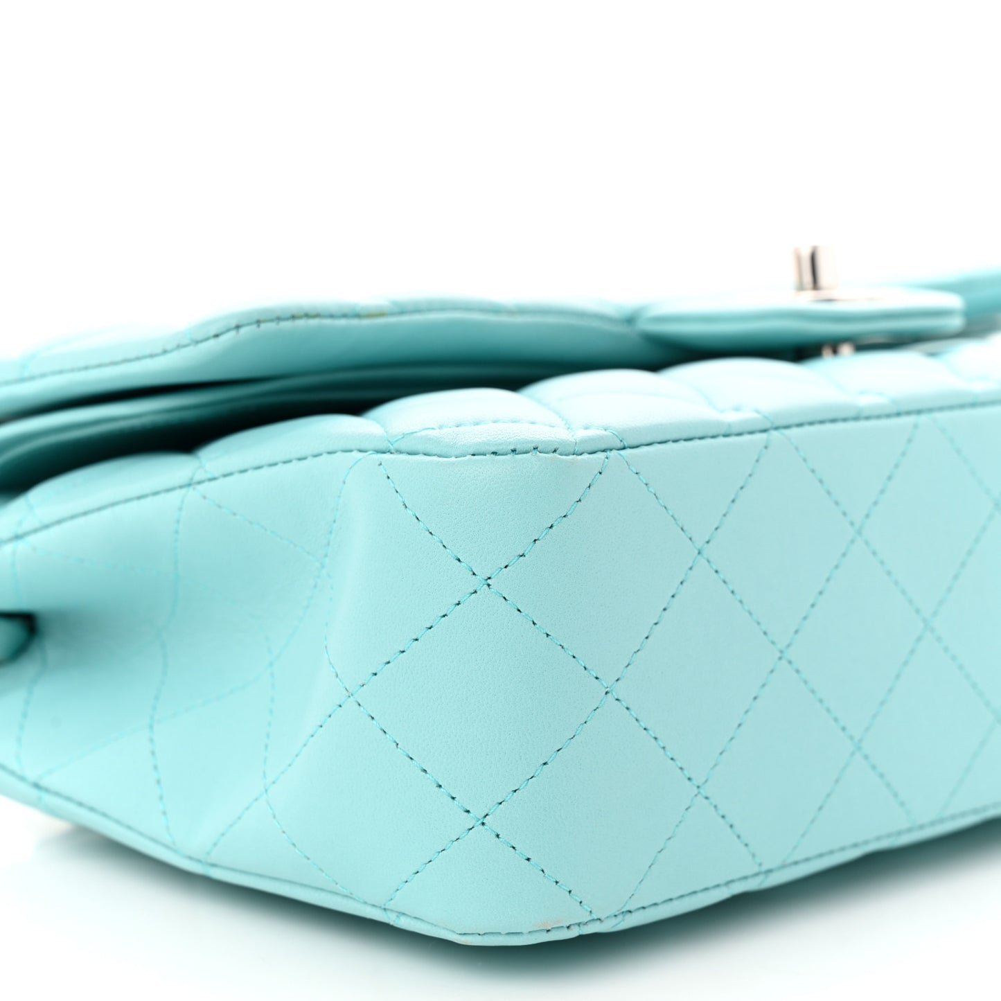 Lambskin Quilted Medium Double Flap Light Blue