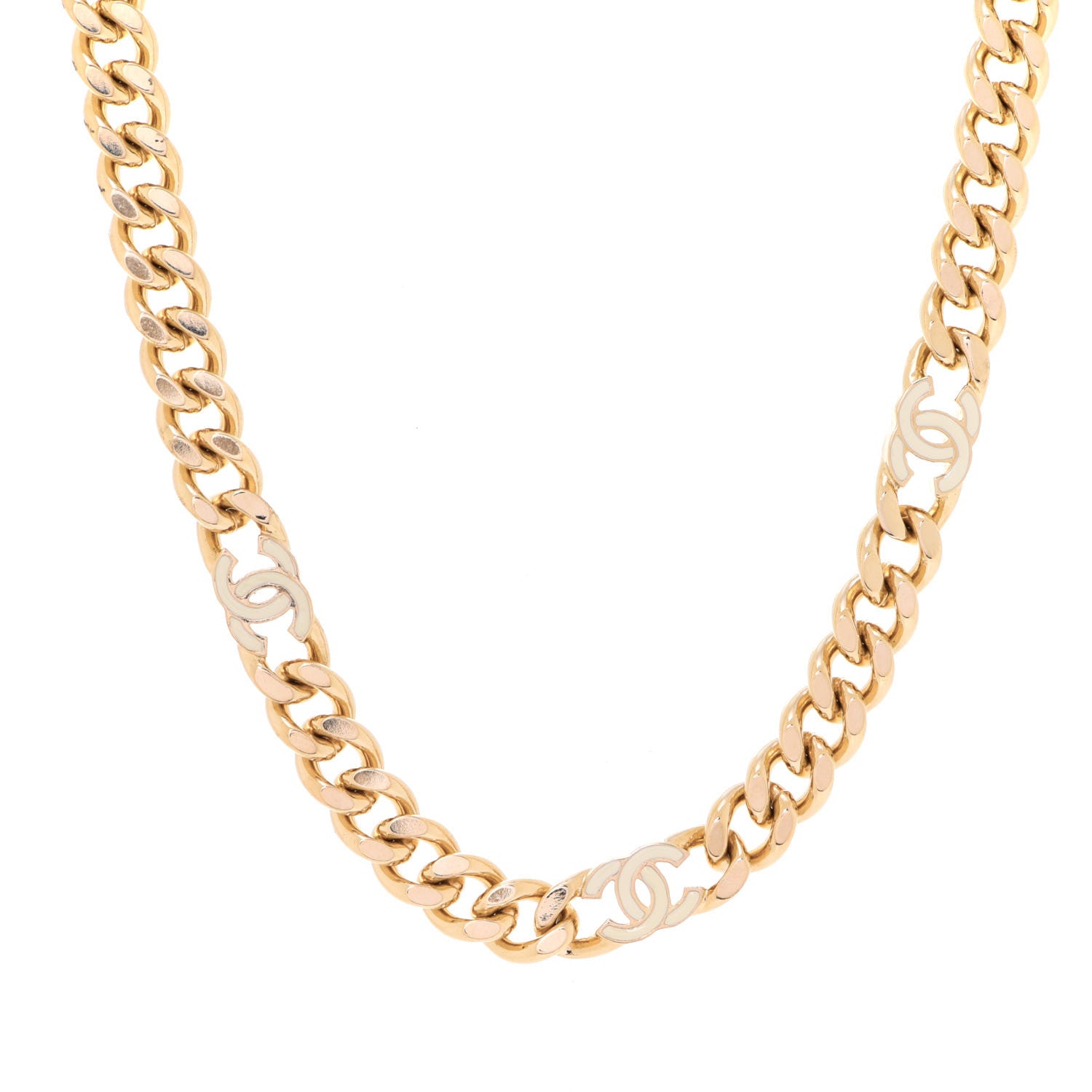 Chanel Metal Enamel Chain CC Choker Gold White 1 of 7