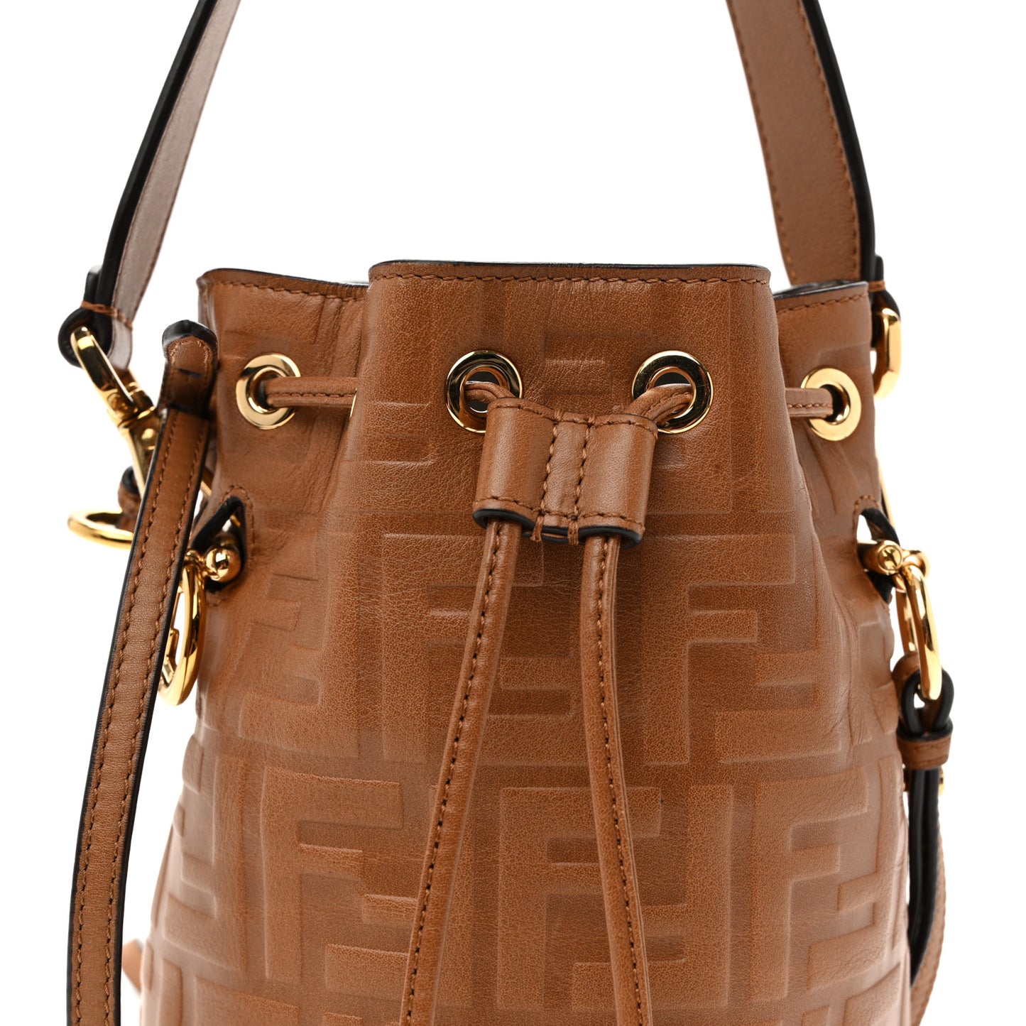 Vitello Cristallo Nature F is Fendi FF 1974 Embossed Mini Mon Tresor Bucket Bag Cuoio