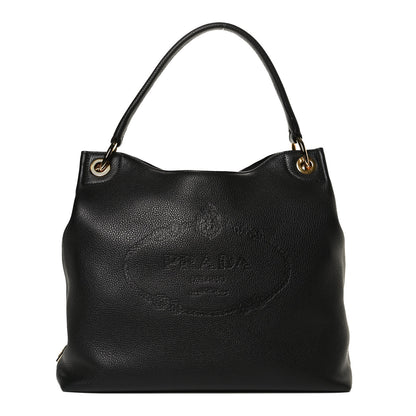 Prada Vitello Phenix Embossed Logo Hobo Black 1 of 12