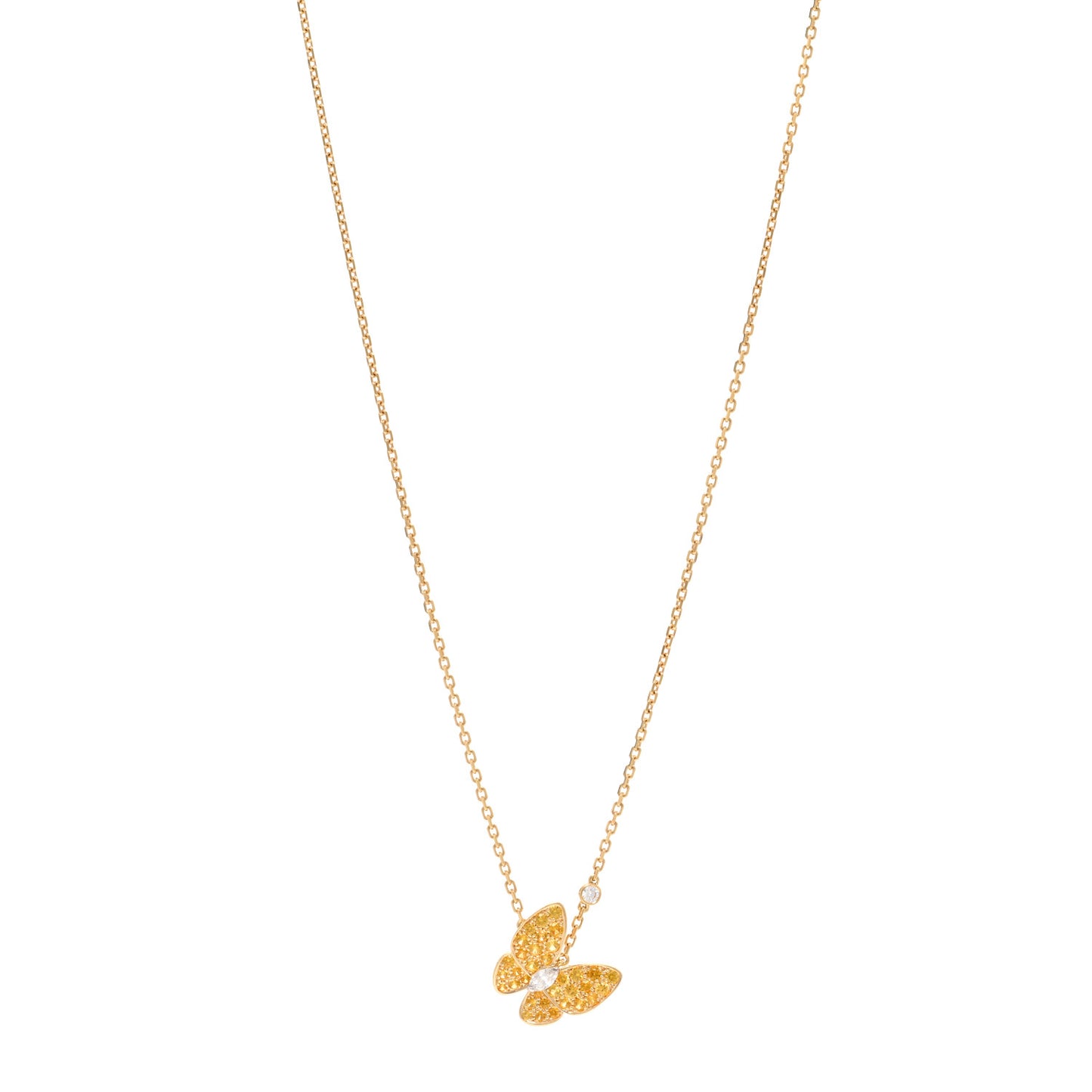 18K Yellow Gold Diamond Yellow Sapphire Two Butterfly Pendant Necklace