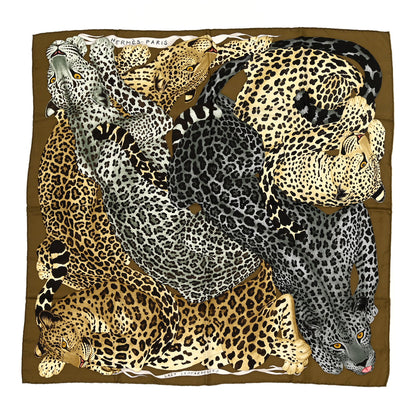 Hermes Silk Twill Lazy Leopardesses Scarf 90 Vert Black Gris Anthracite 1 of 6