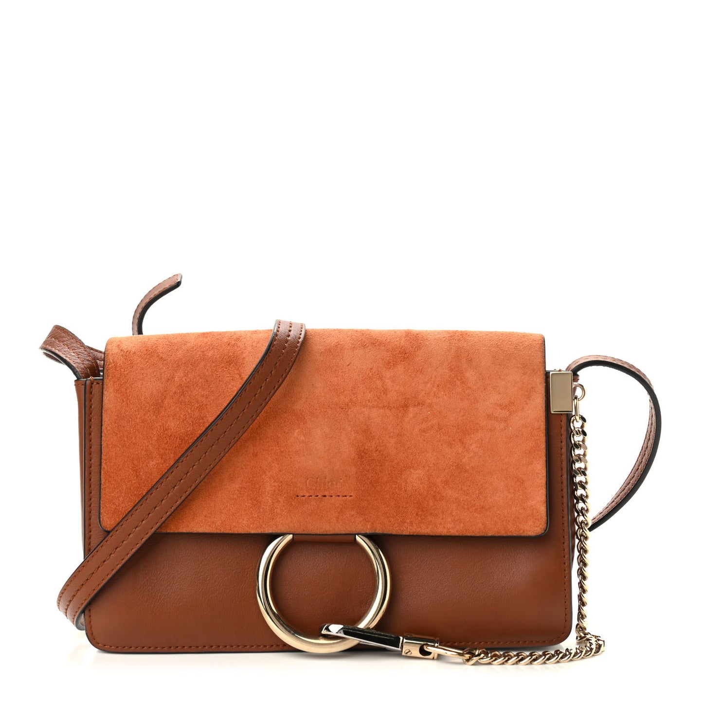 Suede Calfskin Small Faye Shoulder Bag Tobacco