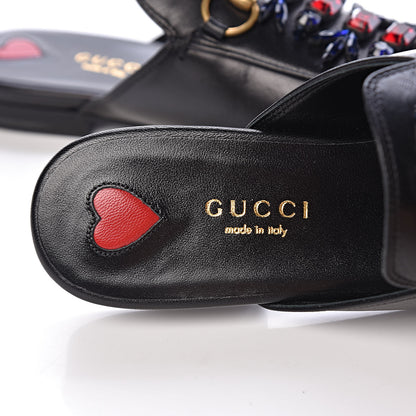 Gucci Malaga Kid Crystal Embroidered Womens Princetown Slippers 35.5 Black 7 of 10