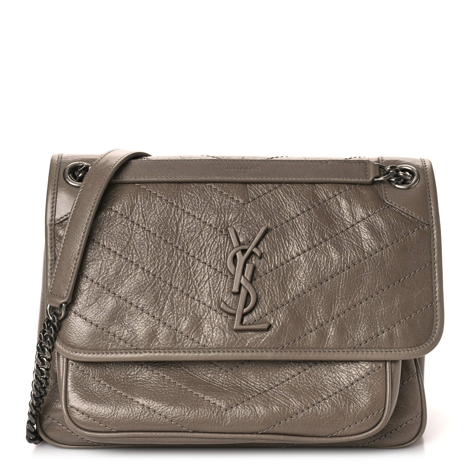 Saint Laurent Crinkled Calfskin Matelasse Monogram Medium Niki Chain Satchel Light Taupe 1 of 8