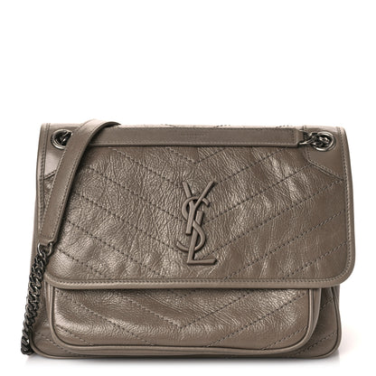 Saint Laurent Crinkled Calfskin Matelasse Monogram Medium Niki Chain Satchel Light Taupe 1 of 8