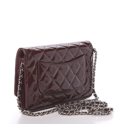 Chanel Patent Quilted Wallet On Chain WOC Dark Red 3 of 13