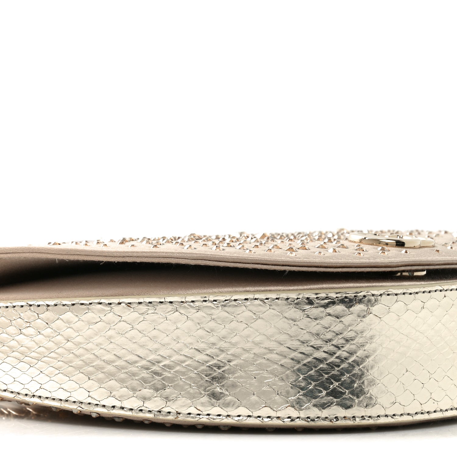 Gucci Satin Crystal Half Moon Chain Shoulder Bag Beige 9 of 11