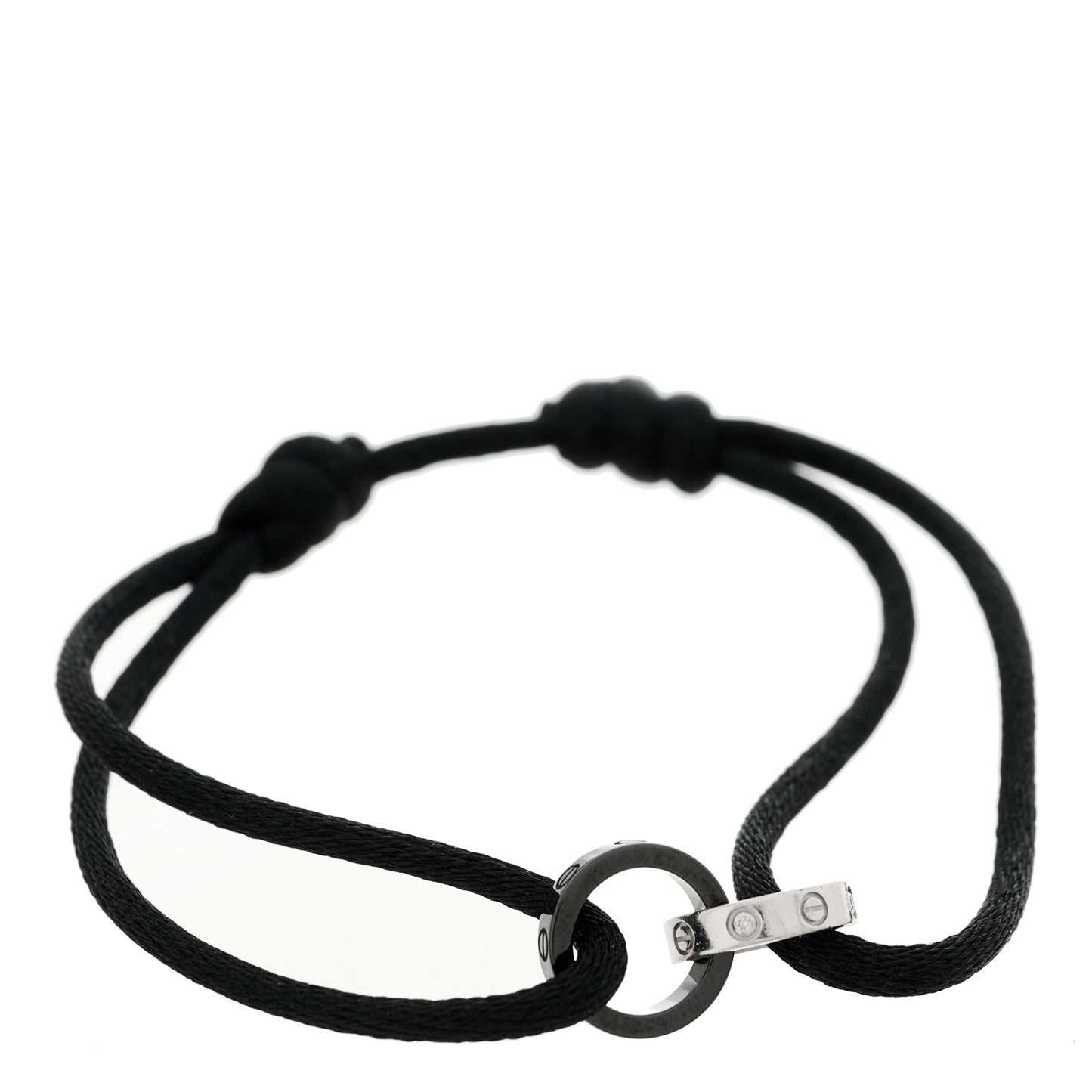 18K White Gold Ceramic 4 Diamond LOVE Cord Bracelet Black
