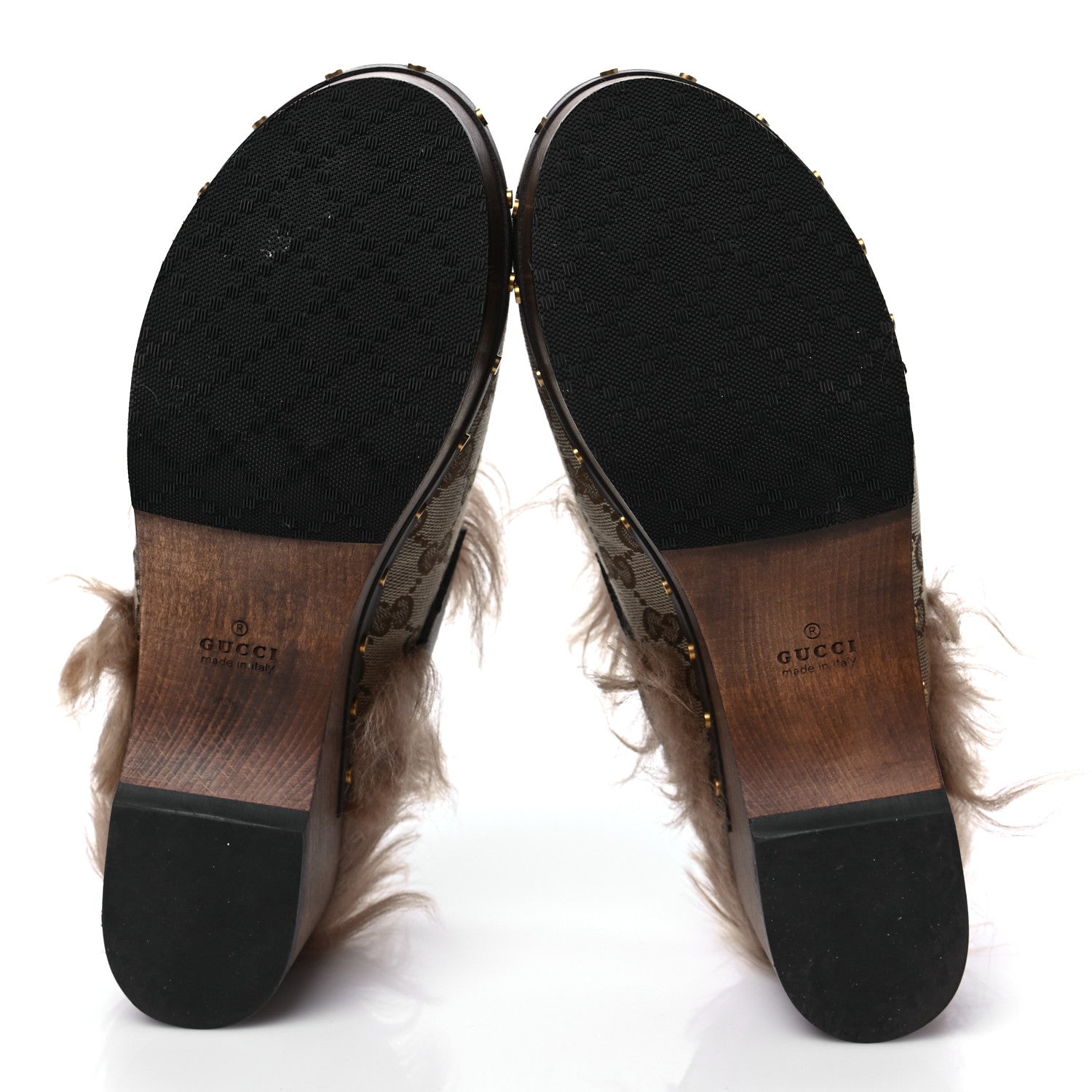 Gucci Monogram Calfskin Fur Horsebit Amstel Slingback Clogs 38.5 Beige Ebony New Acero Naturale 5 of 6
