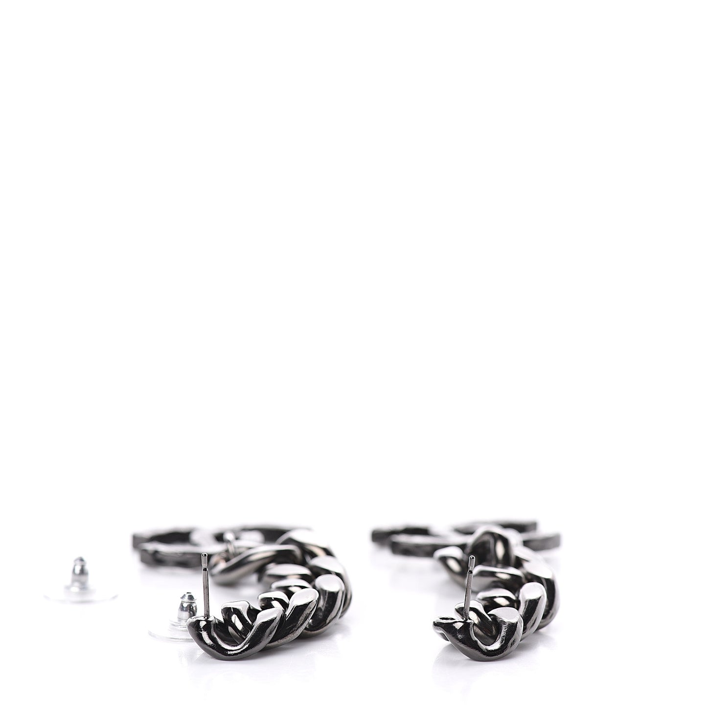 Metal CC Pick Drop Earrings Ruthenium