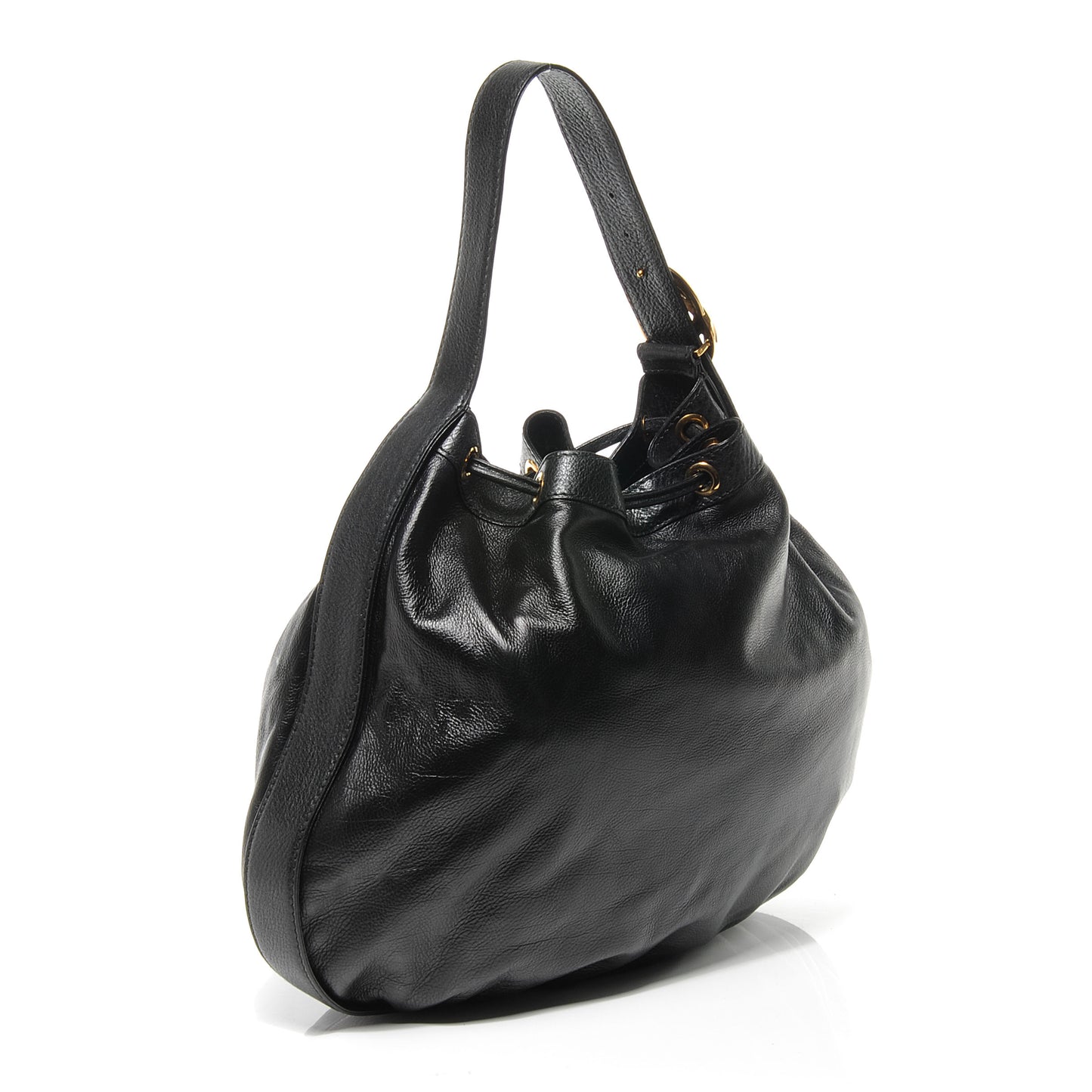 Pebbled Calfskin Medium Interlocking Icon Shoulder Bag Black