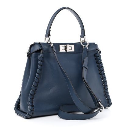 Fendi Calfskin Lace Up Medium Peekaboo Iconic Satchel Blue 3 of 13