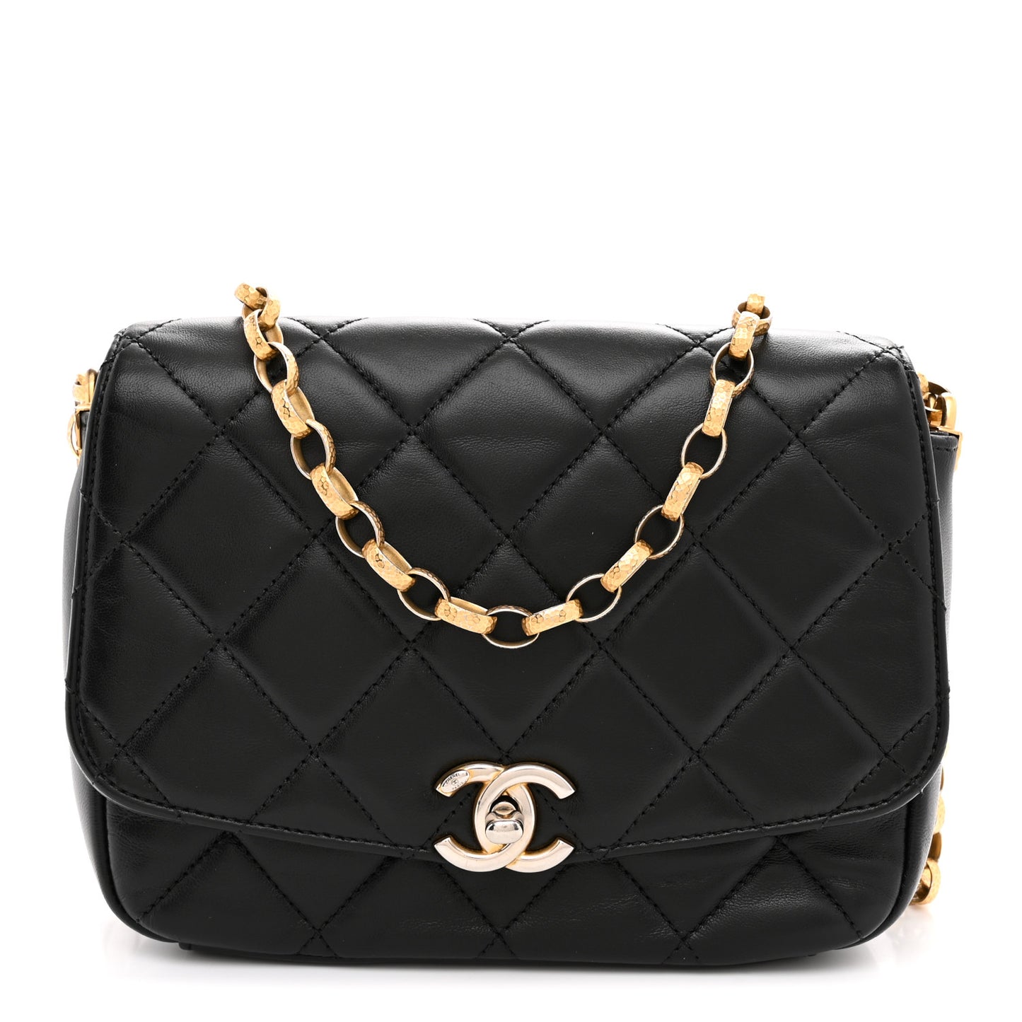 Lambskin Quilted CC Coin Flap Bag Black