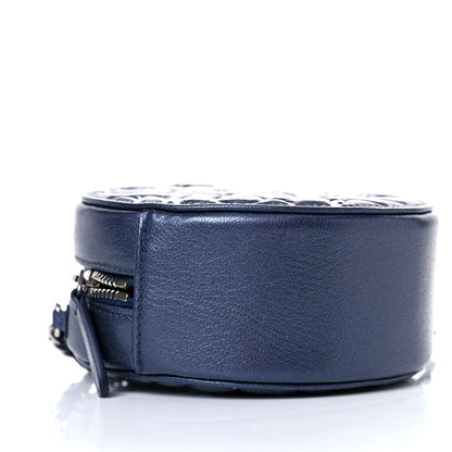 Chanel Goatskin Camellia Embossed Round Clutch With Chain Dark Blue 8 of 10