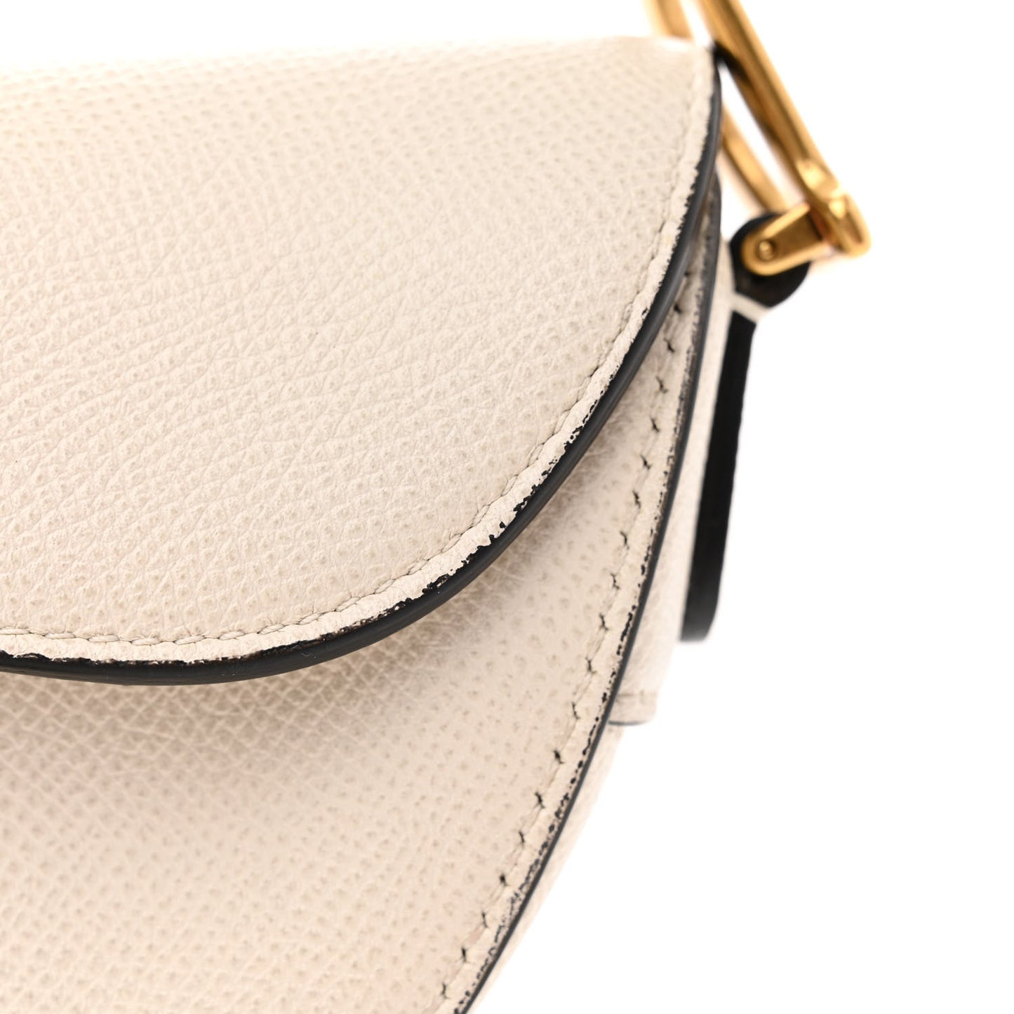 Grained Calfskin Mini Saddle Bag White