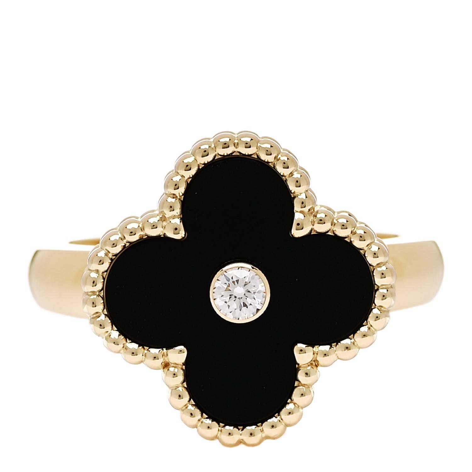 Van Cleef & Arpels 18K Yellow Gold Diamond Black Onyx Vintage Alhambra Ring 52 6 1 of 6