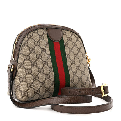 Gucci GG Supreme Monogram Textured Dollar Calfskin Web Small Ophidia Dome Shoulder Bag Beige Ebony New Acero 3 of 13