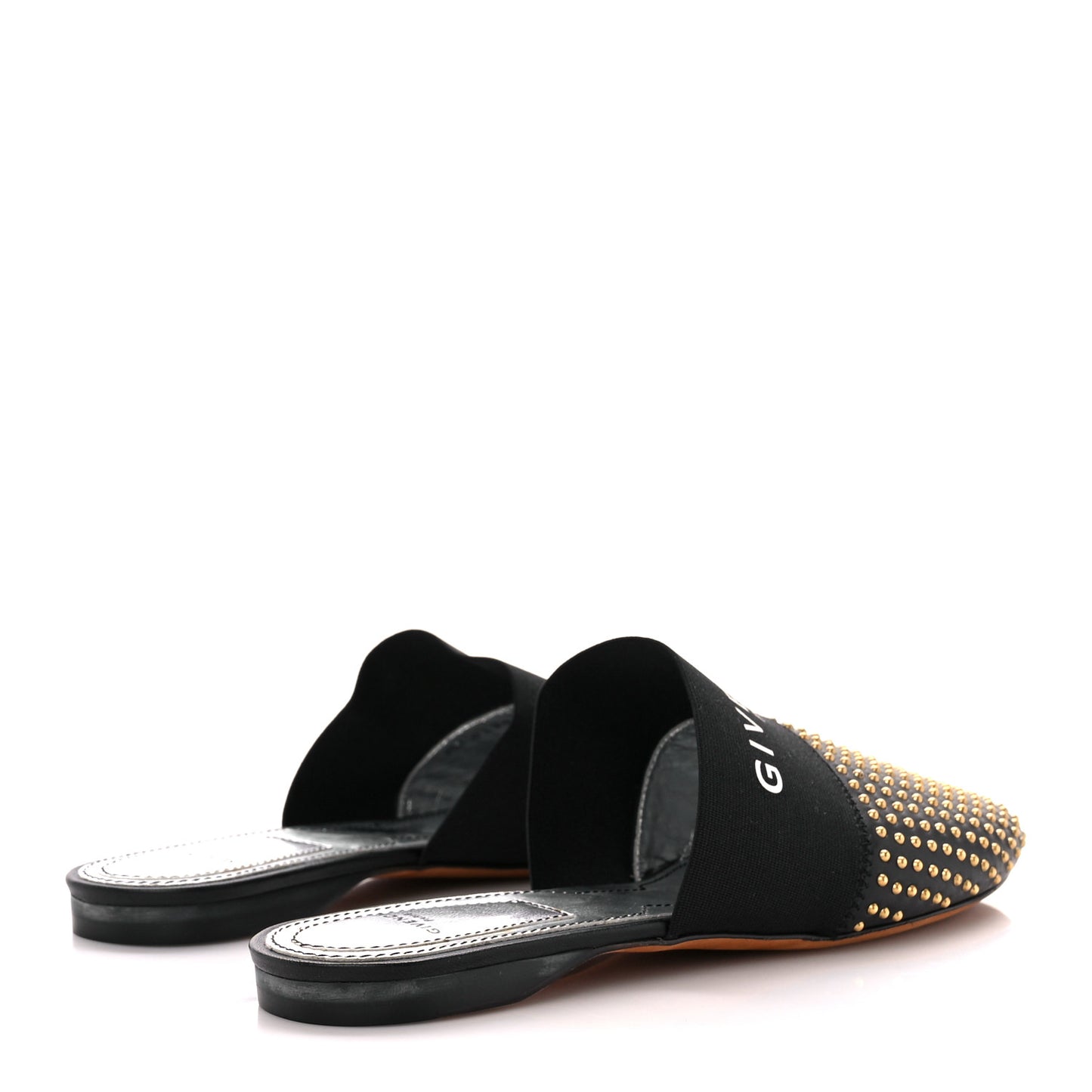 Calfskin Studded Bedford Logo Mule Slides 36 Black