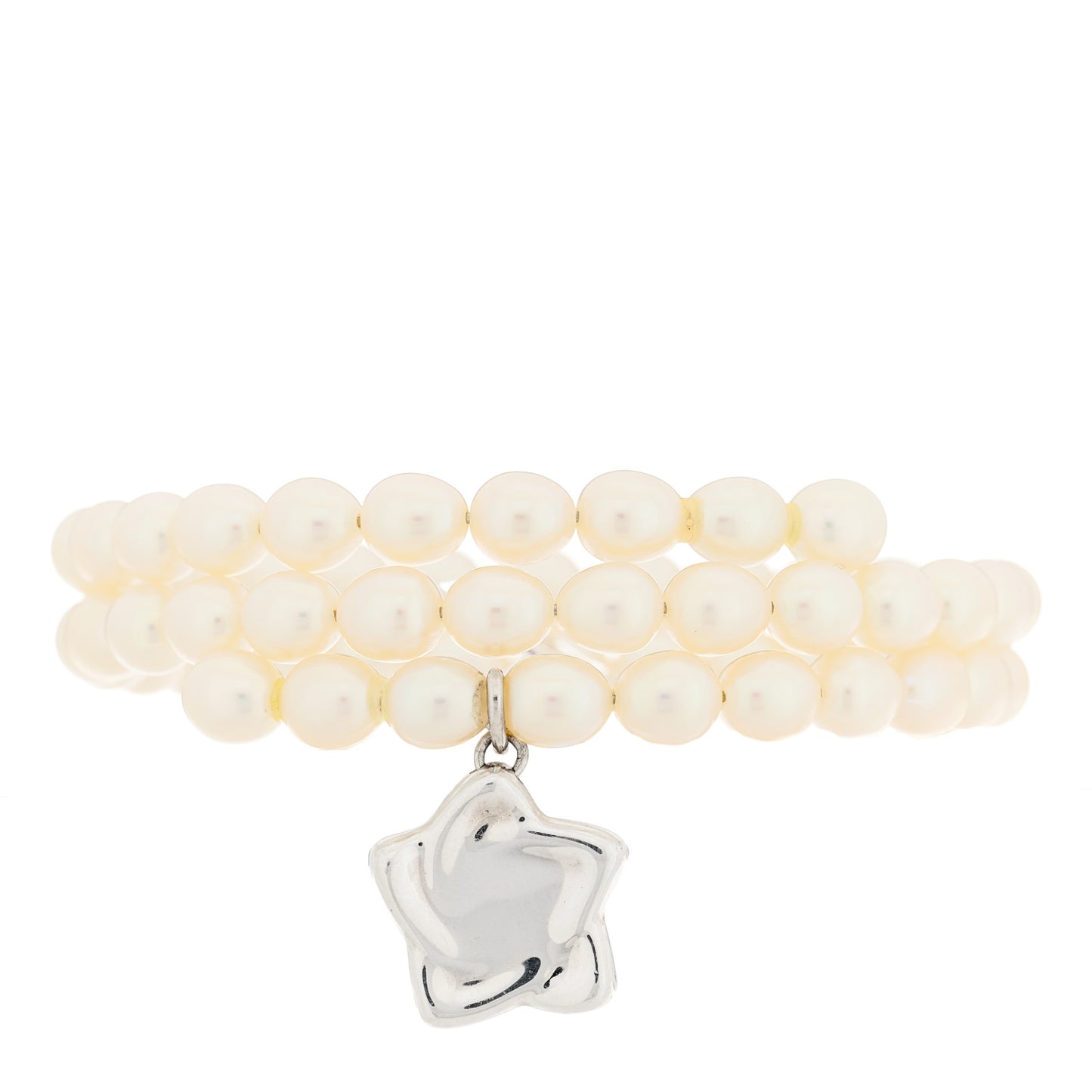 Sterling Silver Pearl Elsa Peretti Three Row Star Charm Bracelet