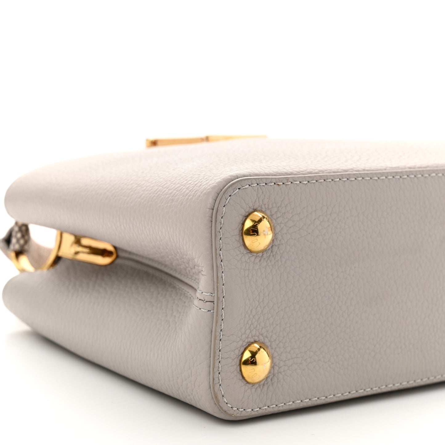 Taurillon Snakeskin Mother of Pearl Capucines BB Grey