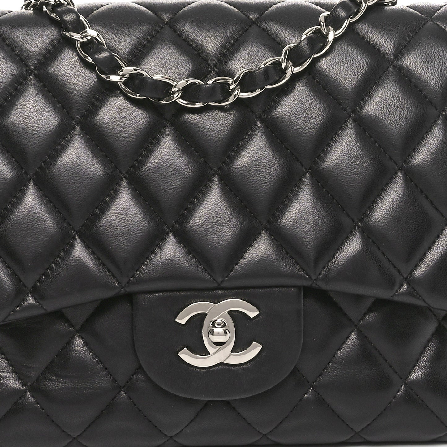 Lambskin Quilted Jumbo Single Flap Black