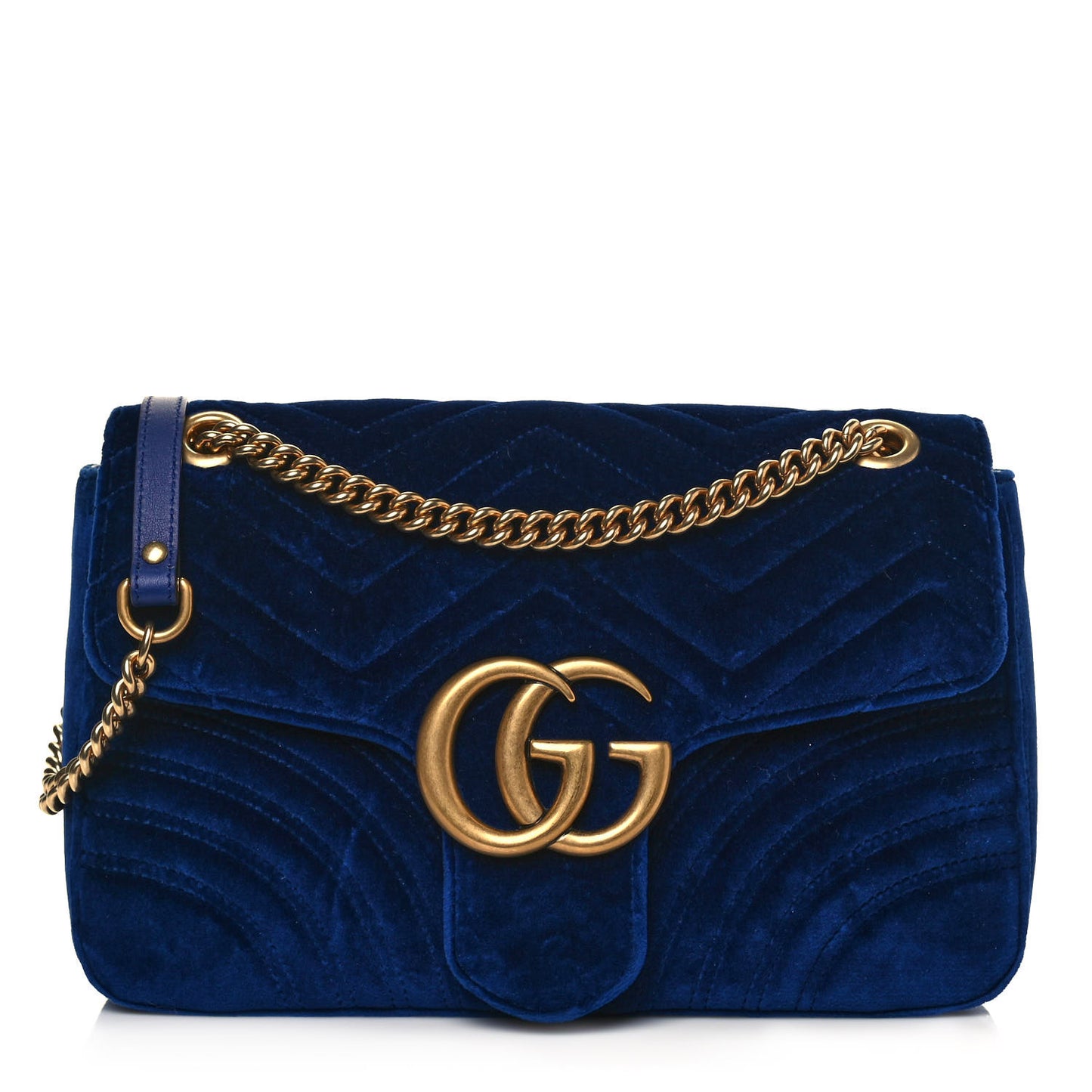 Velvet Matelasse Medium GG Marmont Shoulder Bag Cobalt Blue