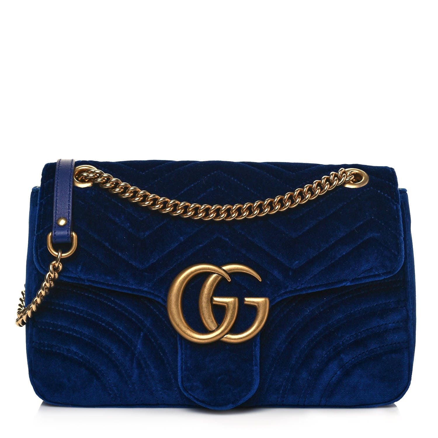 Gucci Velvet Matelasse Medium GG Marmont Shoulder Bag Cobalt Blue 1 of 12